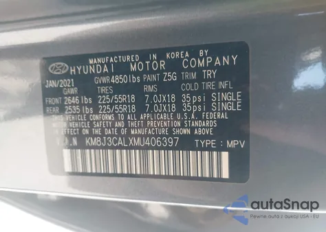 2021 Hyundai Tucson Ultimate z USA, uszkodzony, nr VIN KM8J3CALXMU406397